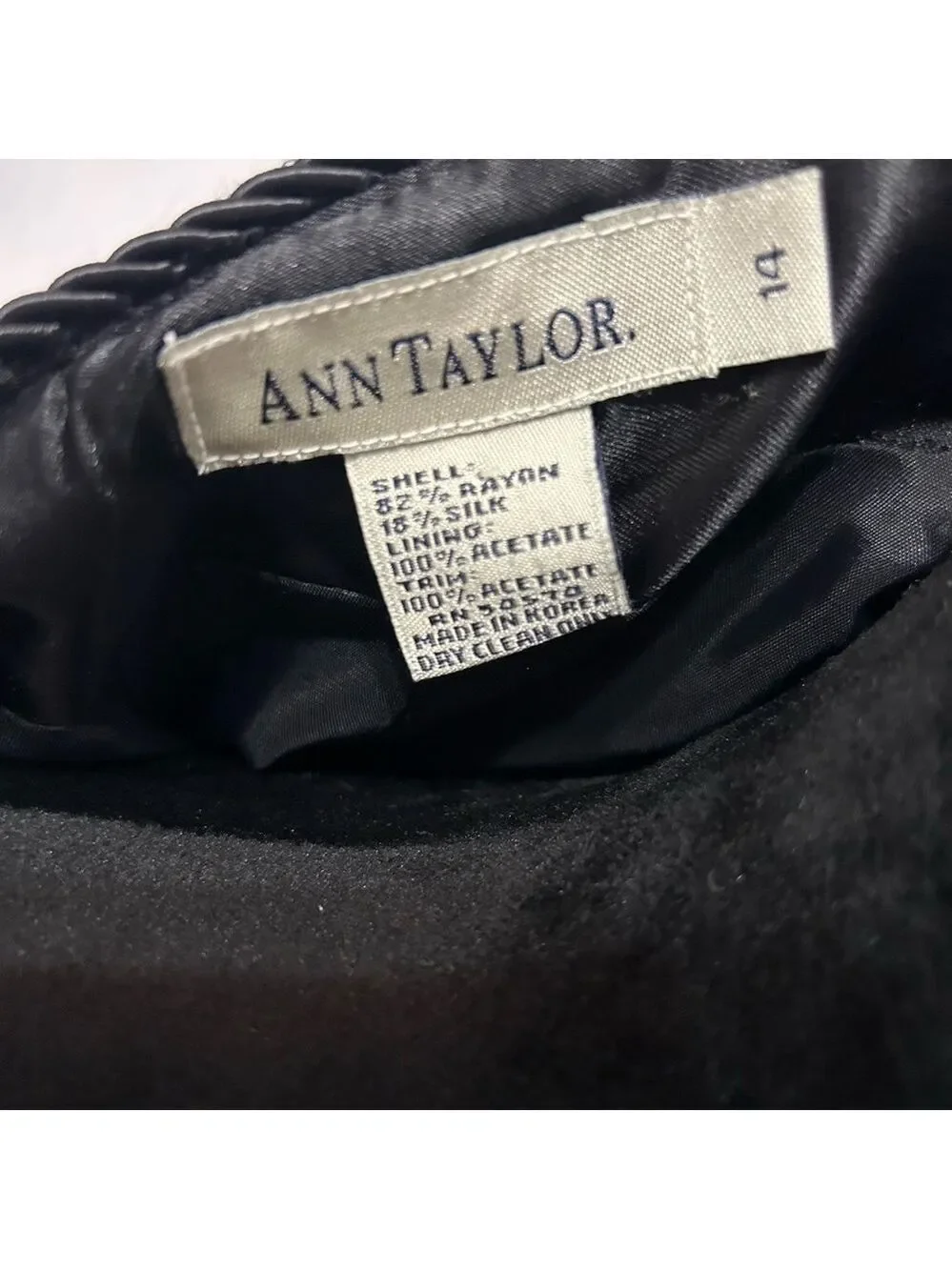 Vintage Ann Taylor Jacket Crushed Velvet Rayon Silk Sz 14 Braided Trim